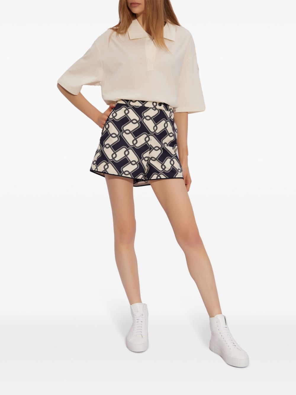 Moncler abstract-print cotton shorts Blauw