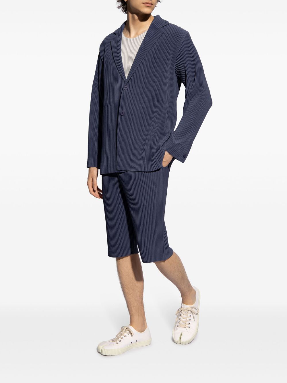 Shop Issey Miyake Plissé Tailored Shorts In Blue