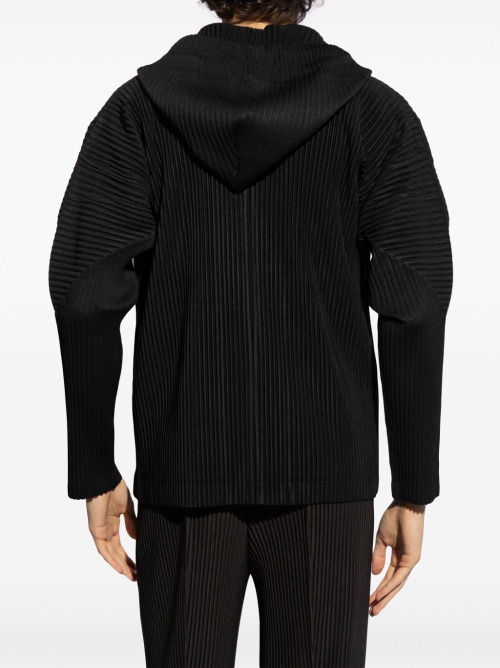 Shop Issey Miyake Pleated Zip-up Hoodie In Black