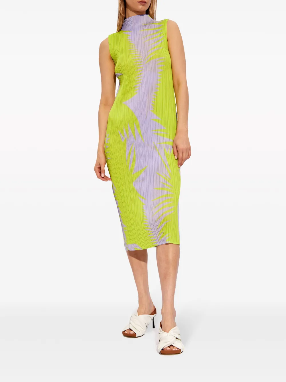 Pleats Please Issey Miyake abstract-print plissé midi dress Groen