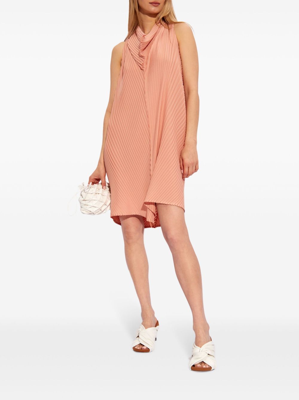 Issey Miyake plissé halterneck mini dress - Oranje