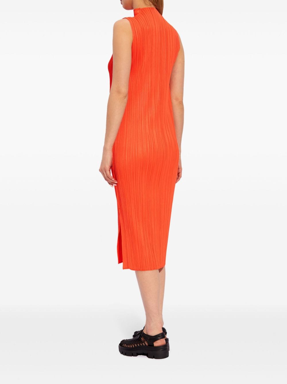 Shop Issey Miyake Monthly Colors: April Pleated Midi Dress In Orange
