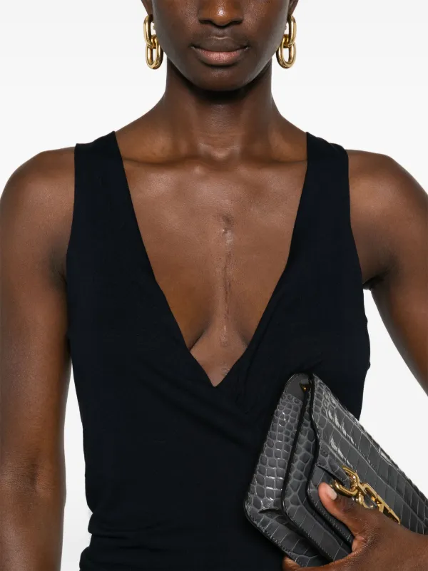 Saint Laurent Ruched V-neck Mini Dress | Blue | FARFETCH