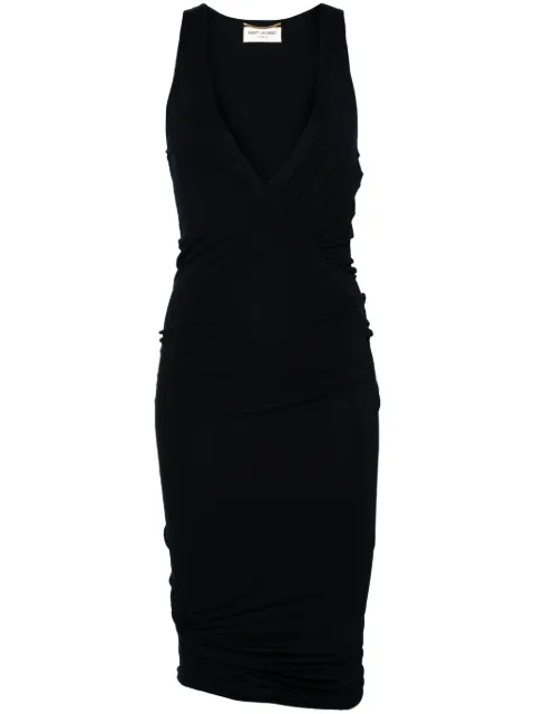 Saint Laurent vestido corto fruncido con cuello en V