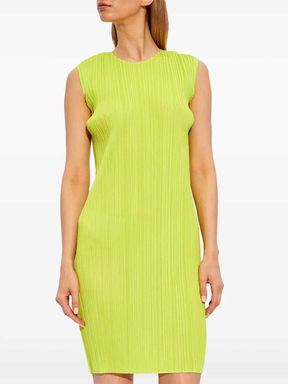 Pleats Please Issey Miyake plissé sleeveless minidress Groen