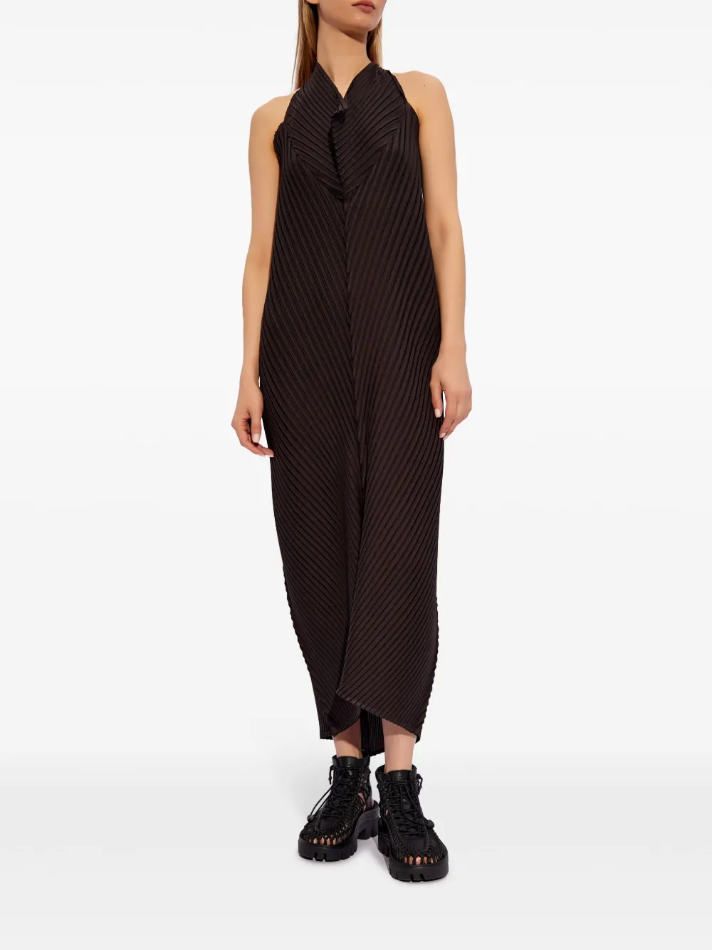 Issey Miyake Maxi-jurk met halternek Zwart