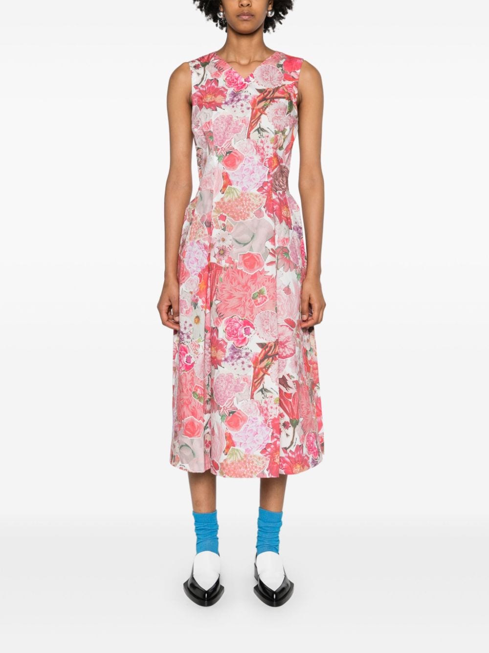 Marni floral-print flared midi dress - Roze