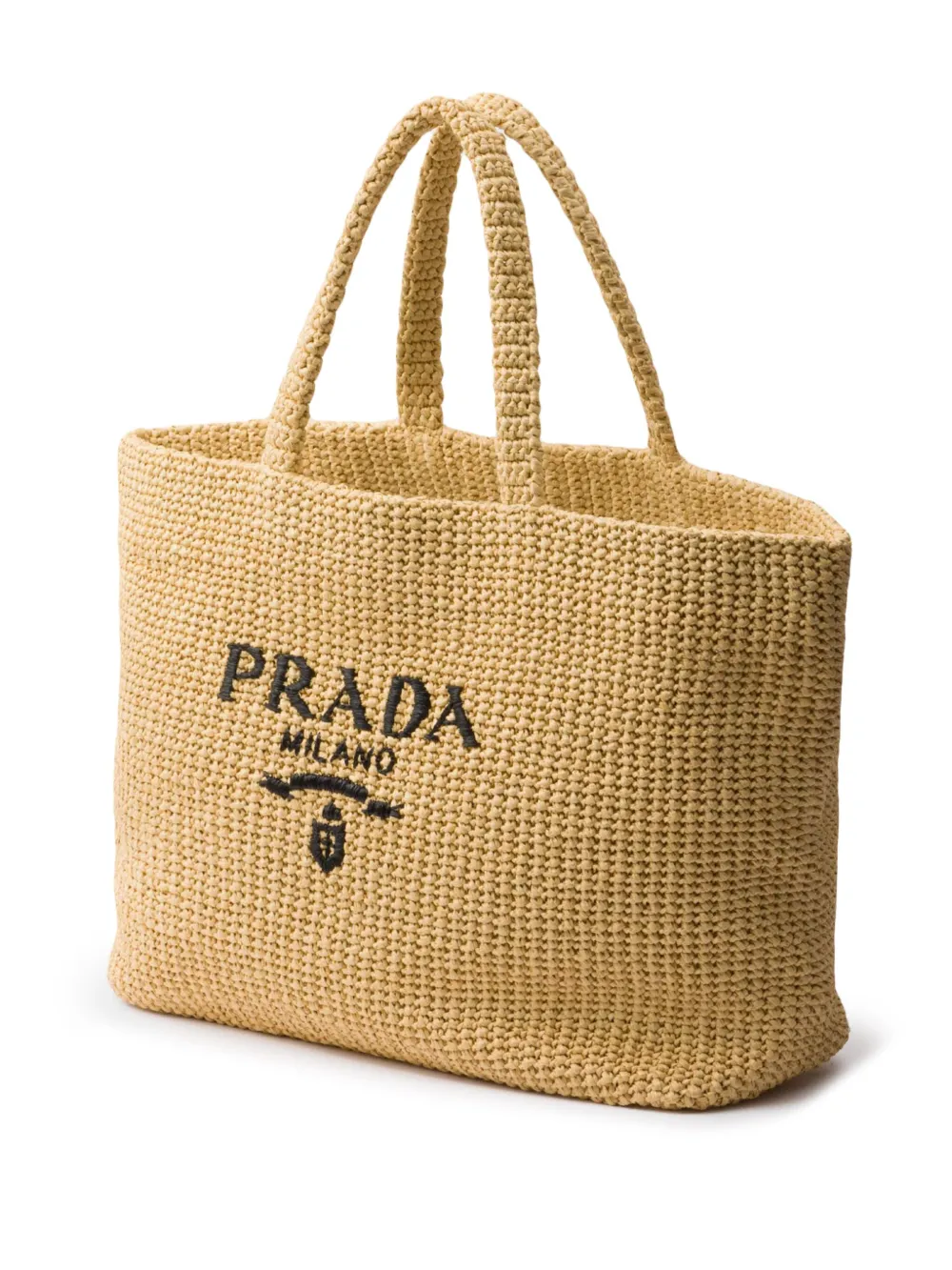 Shop Prada Crochet Logo-embroidered Tote Bag In Neutrals