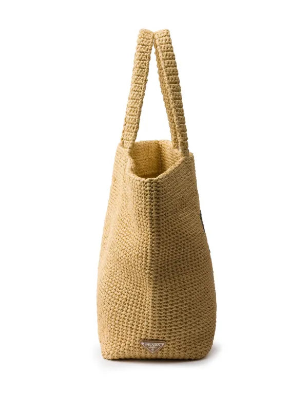 Prada Crochet logo-embroidered Tote Bag | Neutrals | FARFETCH