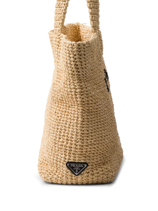 Prada logo-embroidered Crochet Tote Bag | Brown | FARFETCH