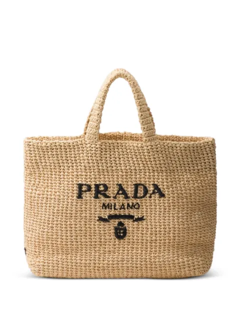 Prada logo-embroidered crochet tote bag