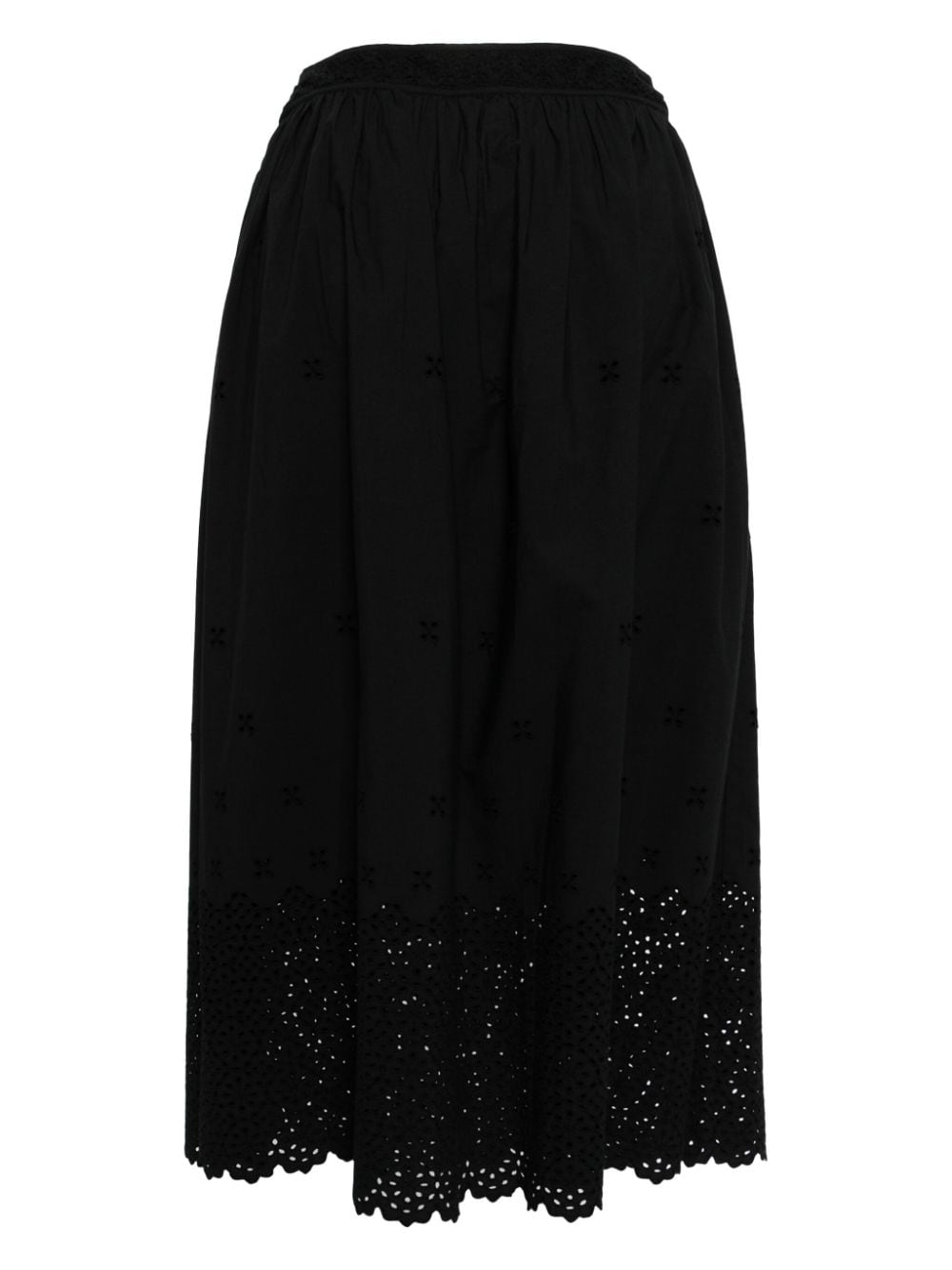 Shop Ulla Johnson Midi Broderie-anglaise Cotton Skirt In Black