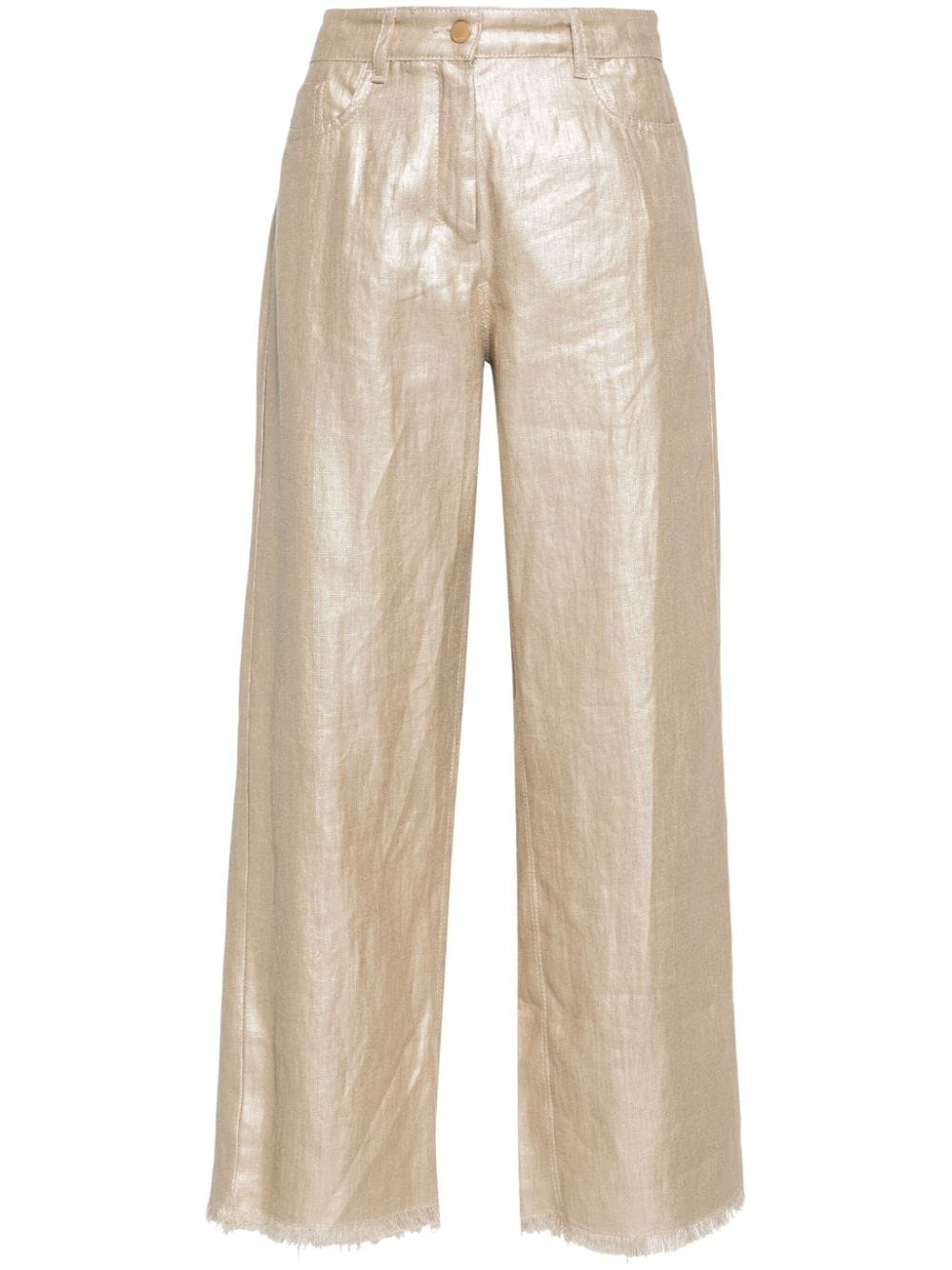 Shop 's Max Mara Bouquet Linen Straight-leg Trousers In Gold