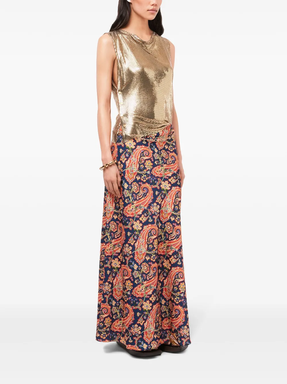 Shop Rabanne Paisley-print Maxi Skirt In Blue