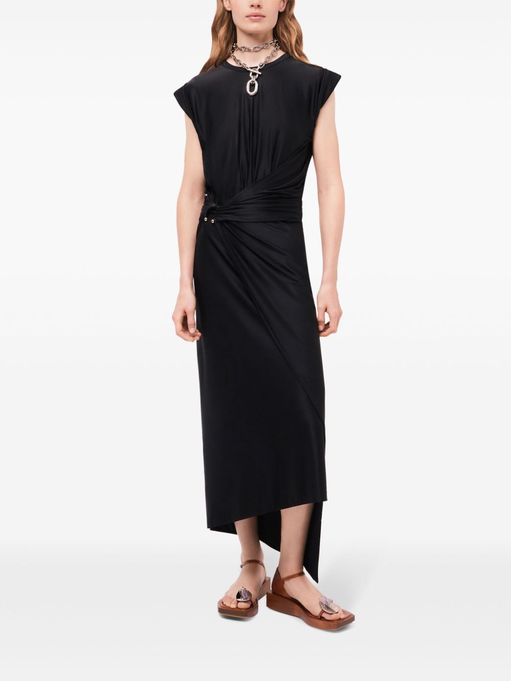 Shop Rabanne Gathered-detail Draped Midi Dress In Black