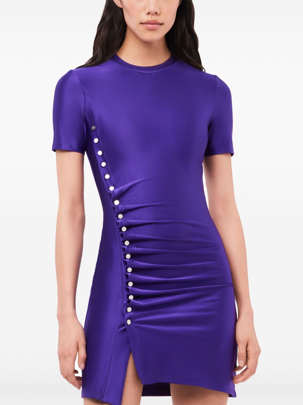 Shop Rabanne Drapé Pression Mini Dress In Purple