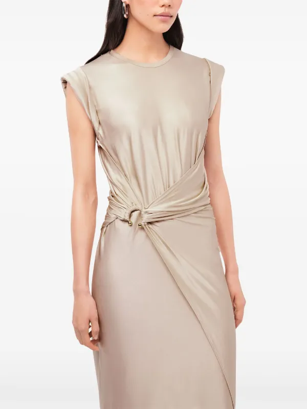 rabanne khaki draped jersey midi dress Jersey Twist Drape & Metal Trim Dress Khaki Roland Mouret