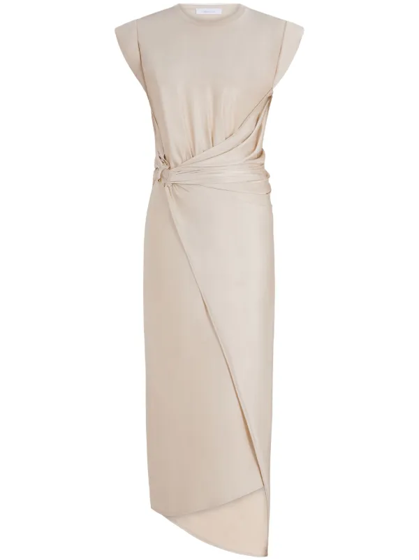 Rabanne Gathered-detail Draped Midi Dress in Neutrals