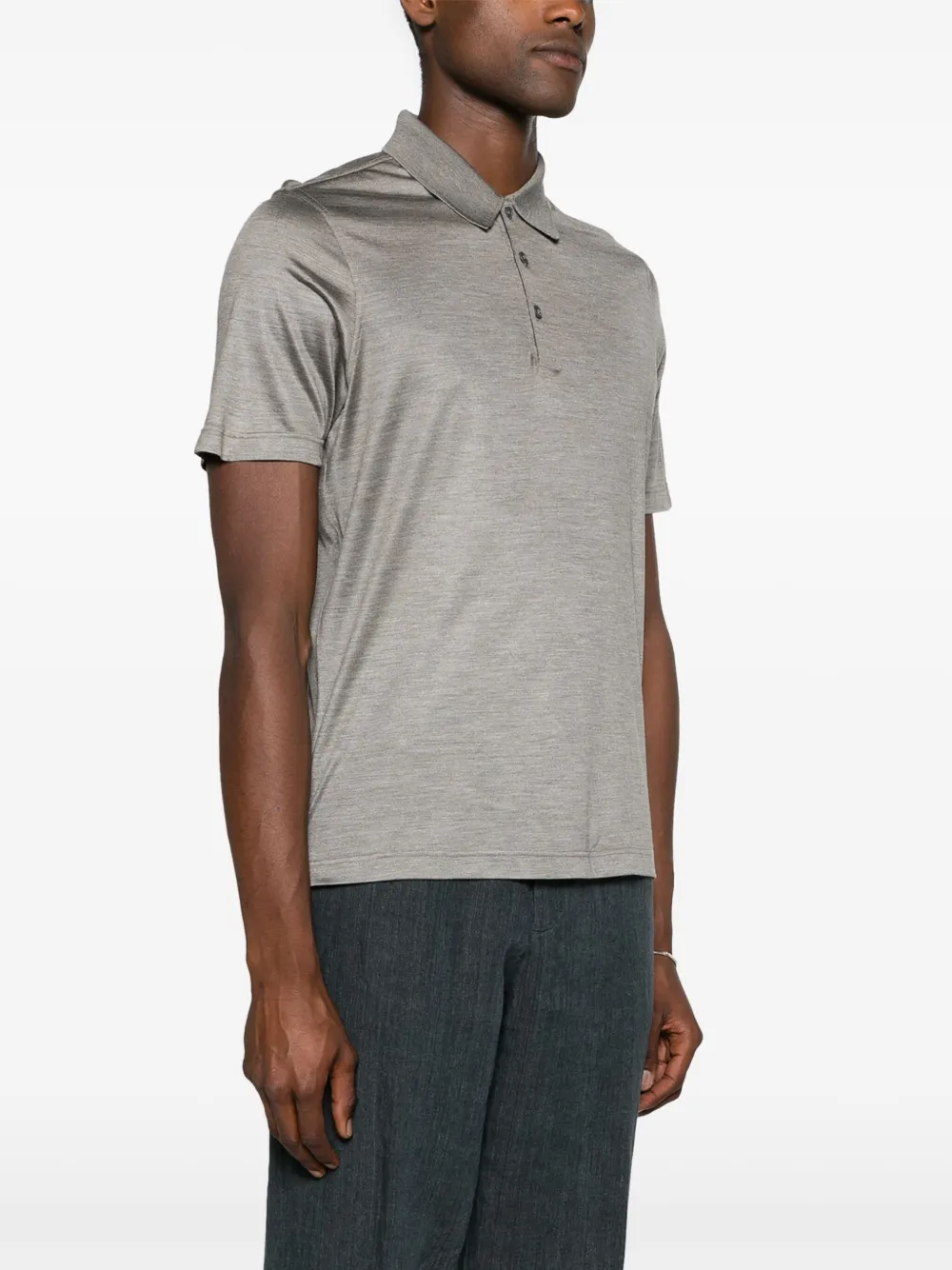 Shop Barba Mélange-effect Silk Polo Shirt In Grey