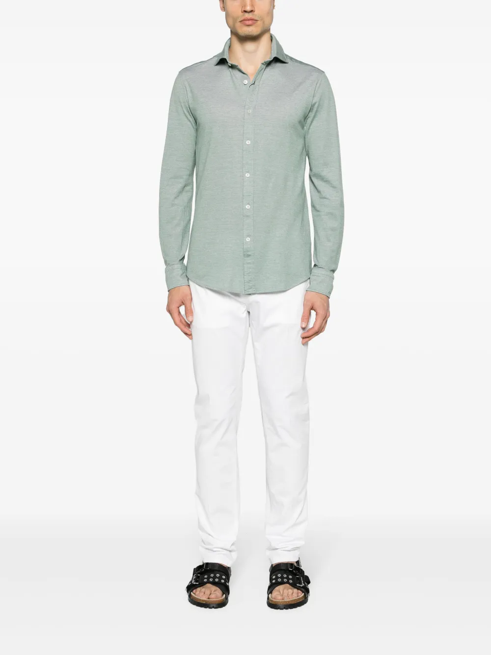 Shop Paul & Shark Mélange-effect Cotton Shirt In Grün