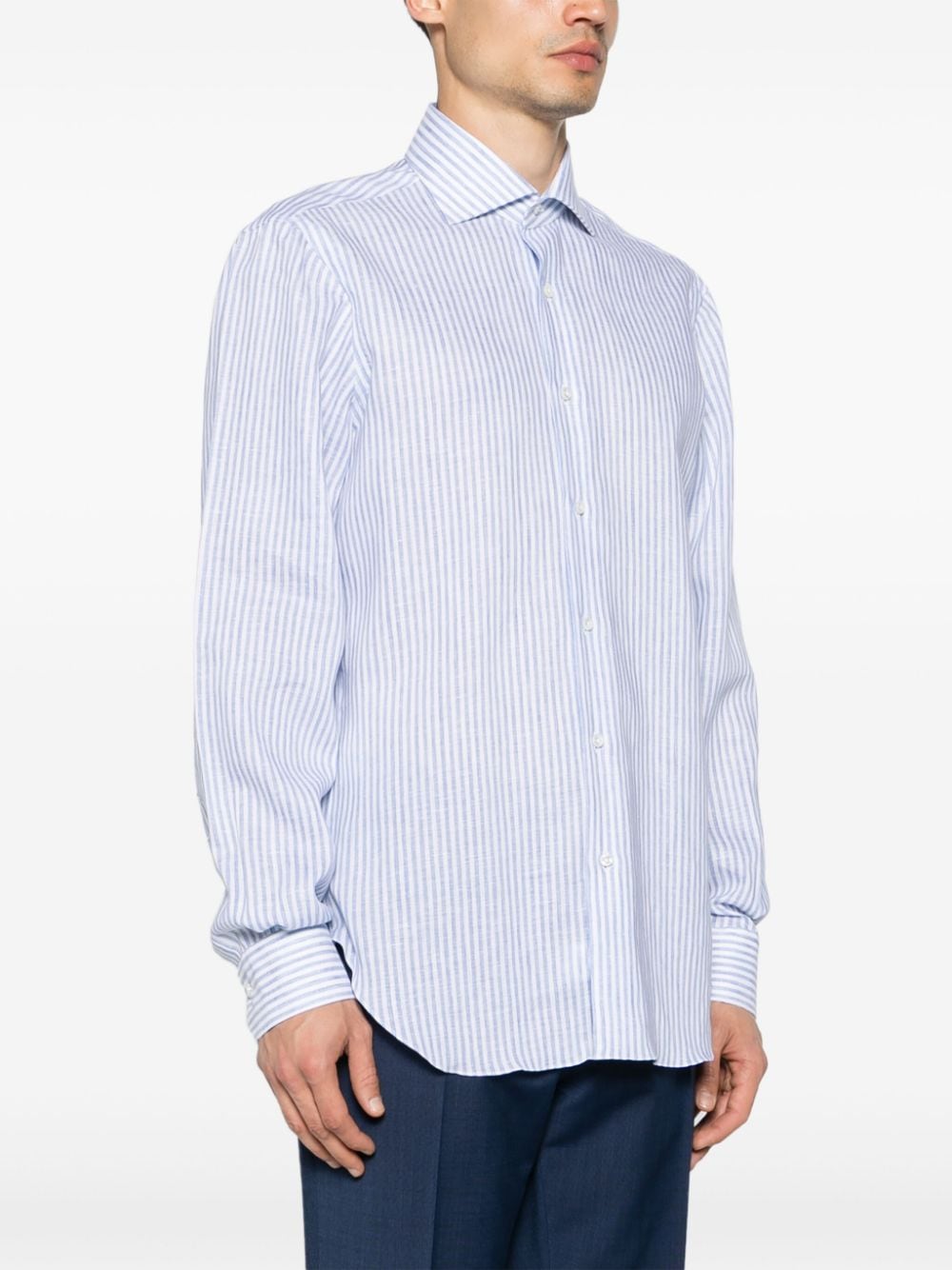 Shop Barba Striped Linen Shirt In Blau