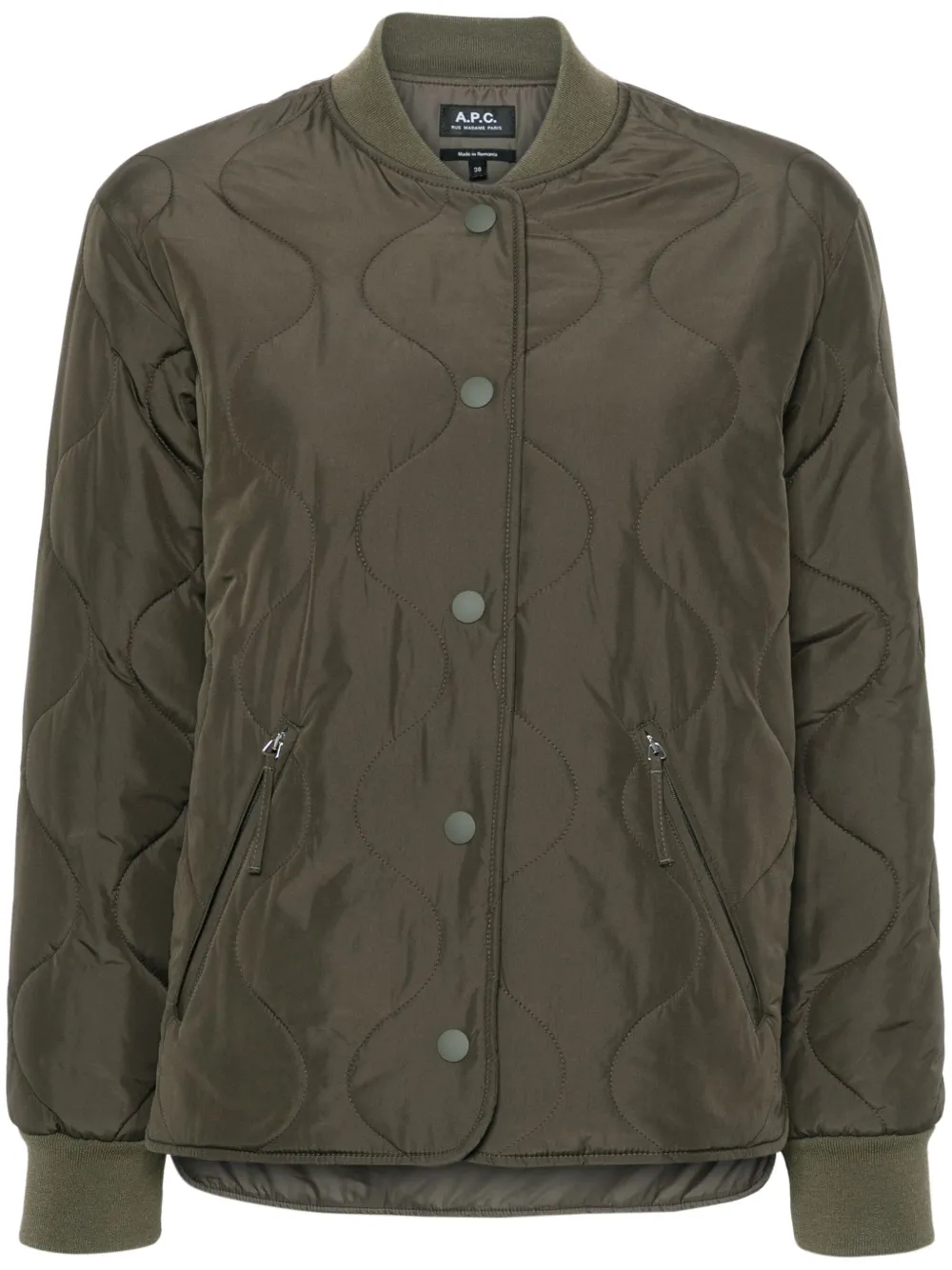 Apc Padded Quilted Bomber Jacket In Green