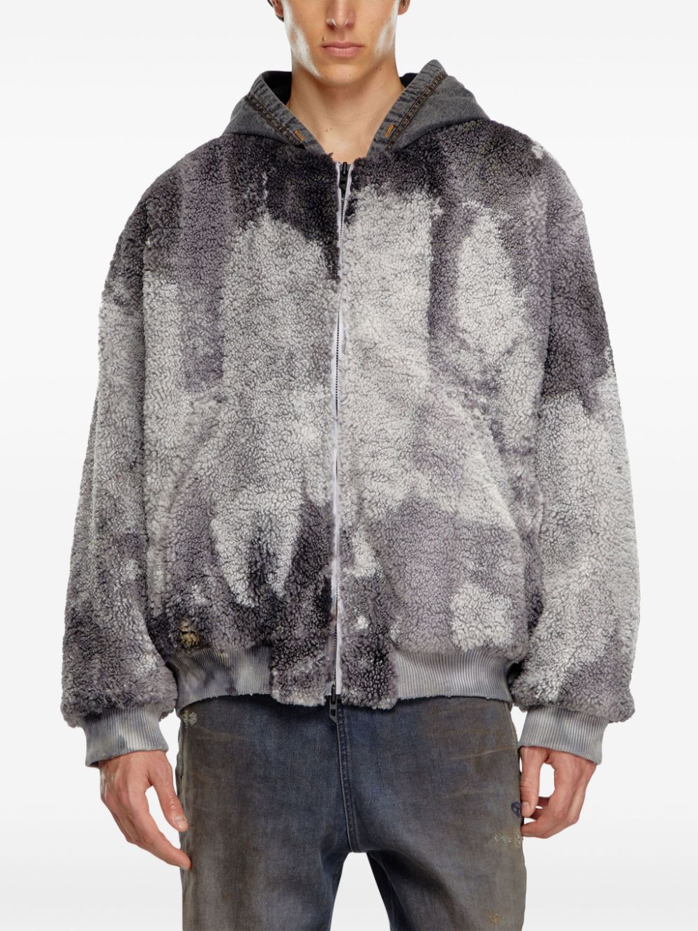 Shop Diesel S-depla Fleece Bomber Jacket In Grey