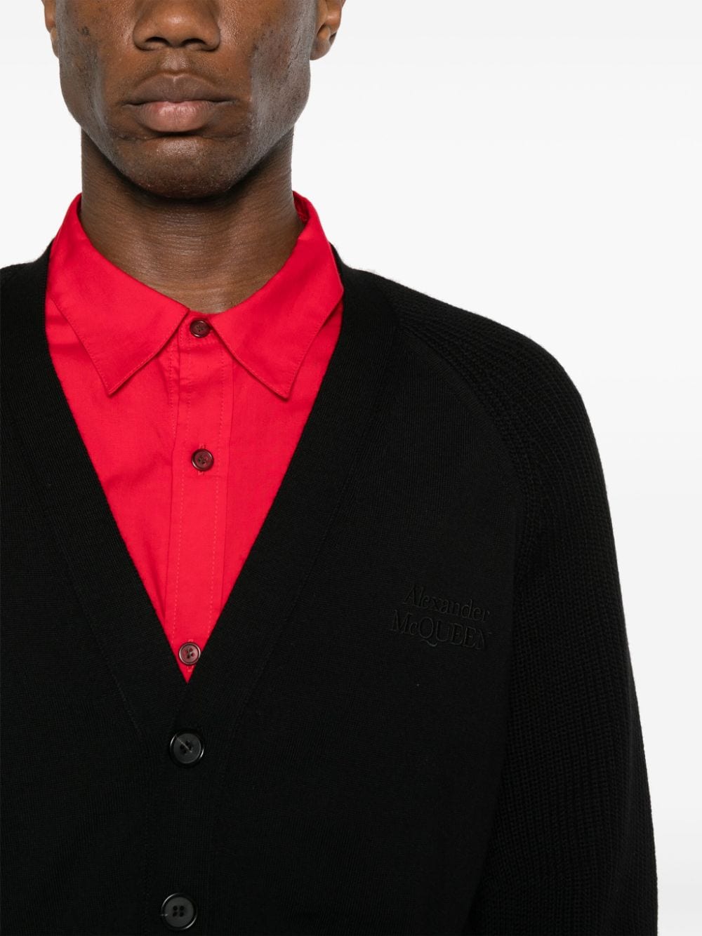 Shop Alexander Mcqueen Embroidered-logo Knitted Cardigan In Black