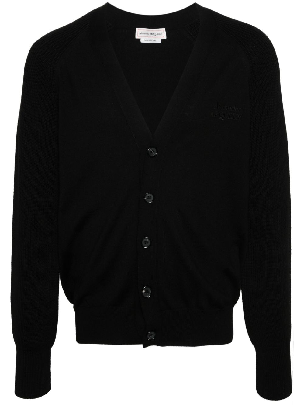 Shop Alexander Mcqueen Embroidered-logo Knitted Cardigan In Black