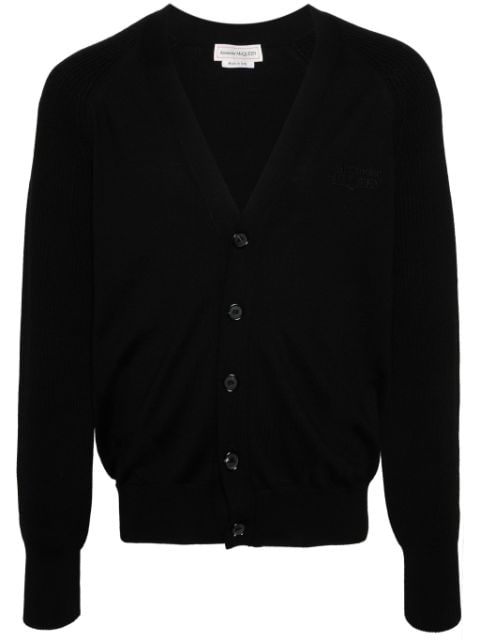 Alexander McQueen embroidered-logo knitted cardigan