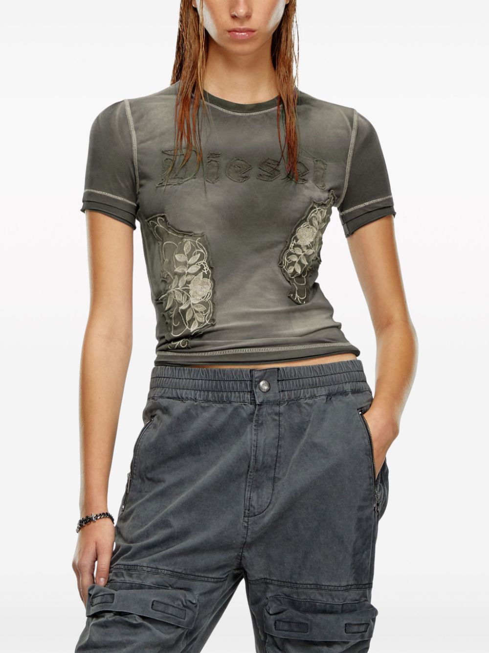 Diesel T-Uncut applique faded T-shirt Women