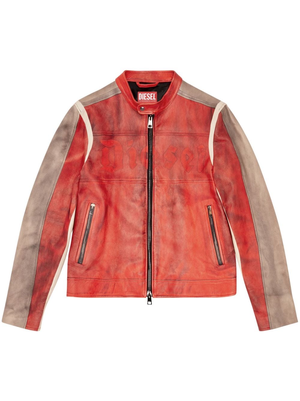 Diesel L-ruscha Leather Jacket In Red
