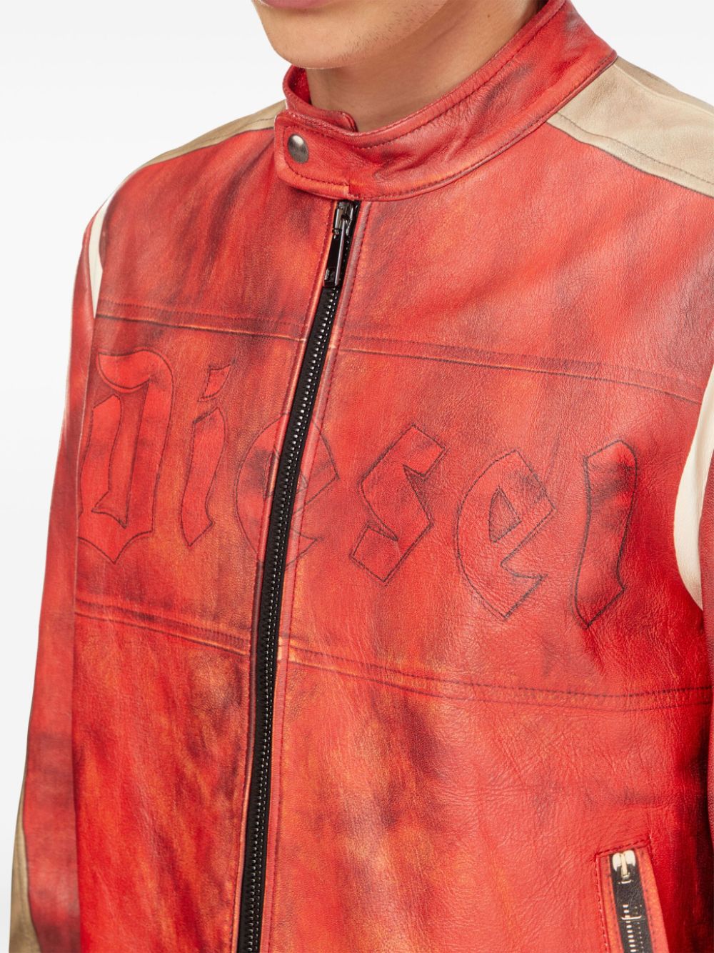Shop Diesel L-ruscha Leather Jacket In Red