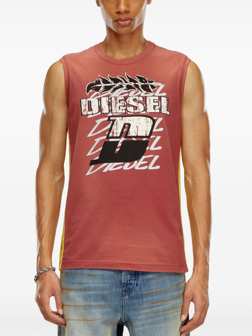 Shop Diesel T-bisco-stripe Cotton Vest In Red