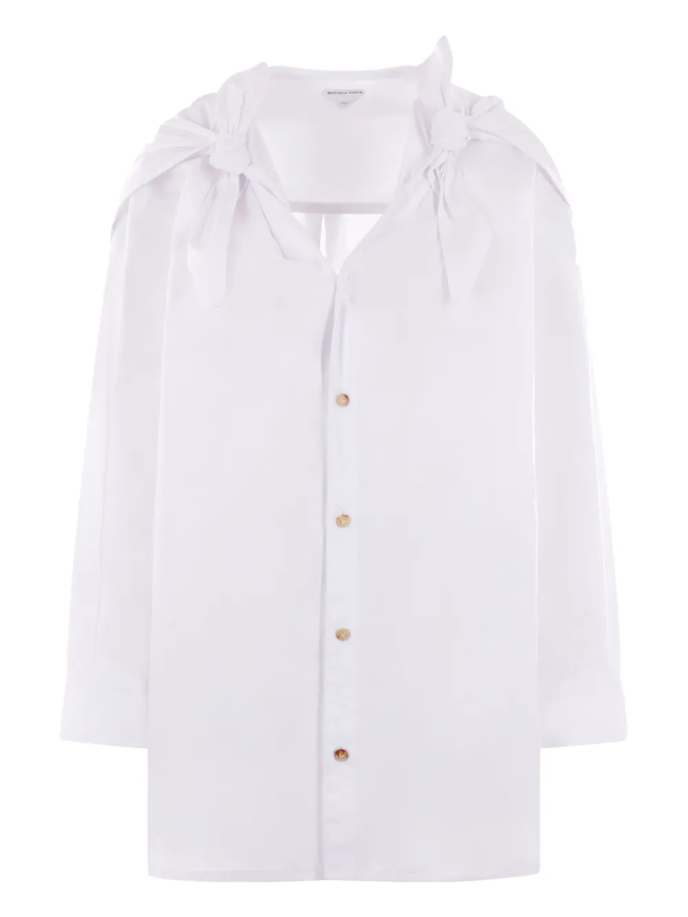 Shop Bottega Veneta Knotted Button-up Cotton Shirt In Weiss