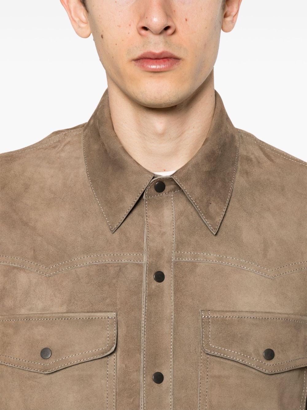 Shop Salvatore Santoro Long-sleeves Suede Shirt In Neutrals