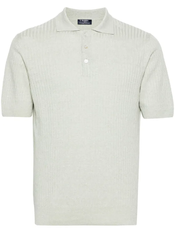 Barba Ribbed Linen-blend Polo Shirt in Green
