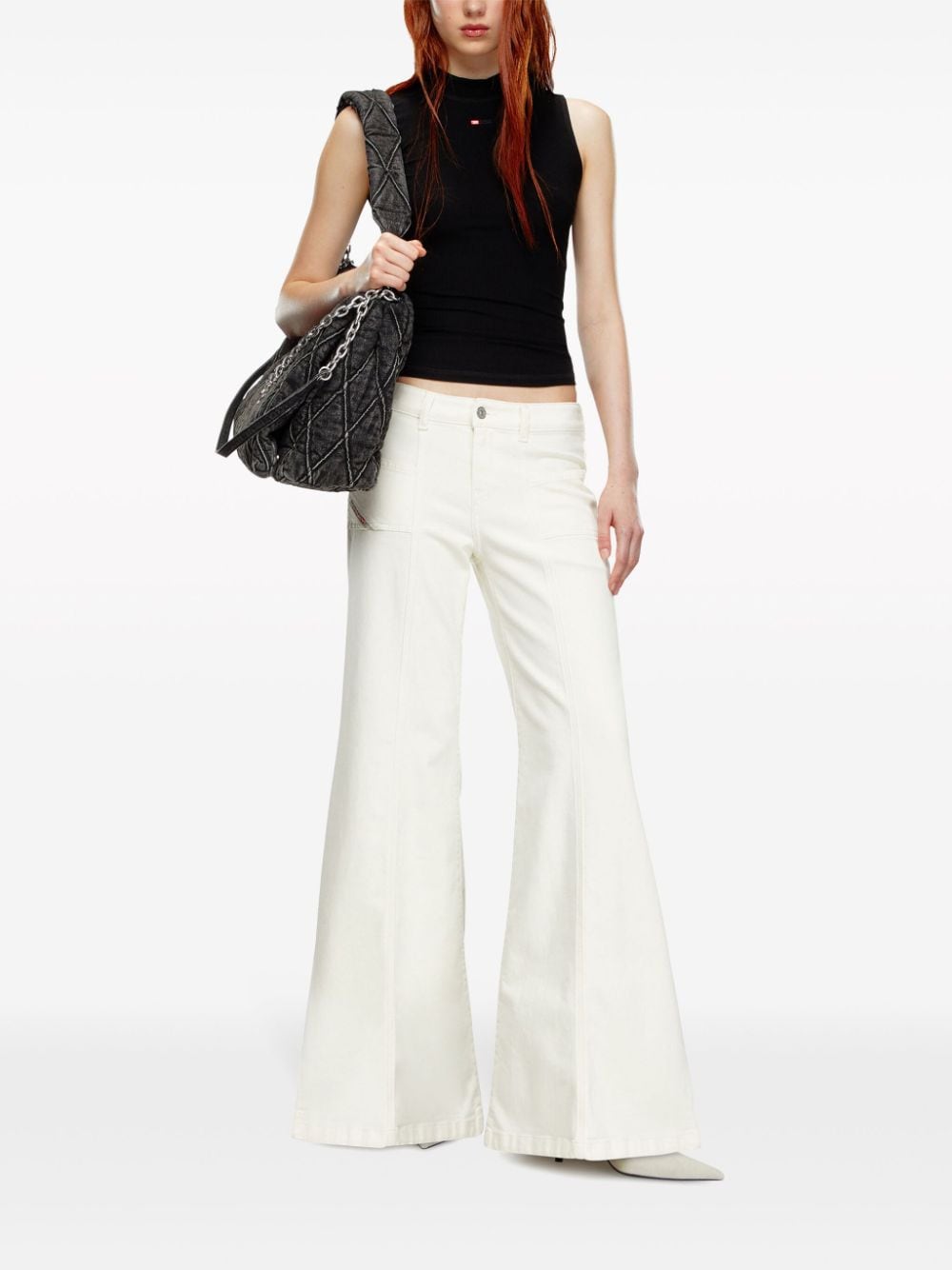 Shop Diesel D-akii Mid-rise Flared Jeans In White