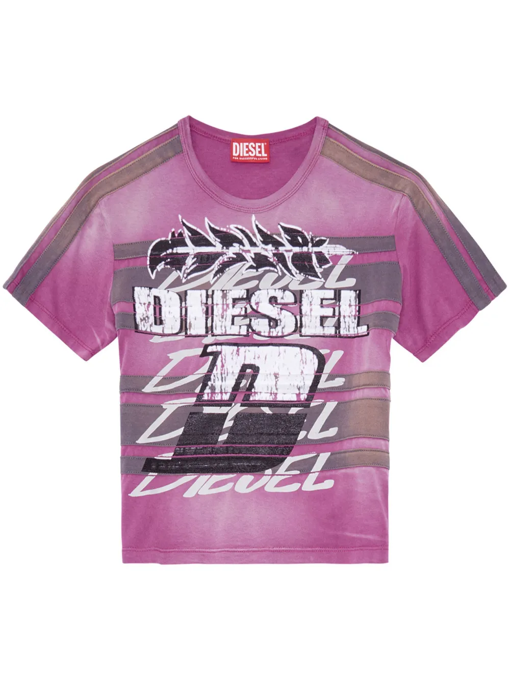 Diesel Striped Logo-print T-shirt In Pink