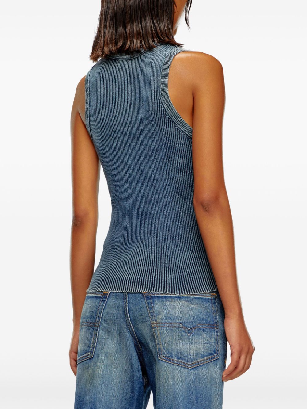 Shop Diesel M-anchor-a-sl Ribbed Cotton Tank Top In Blue