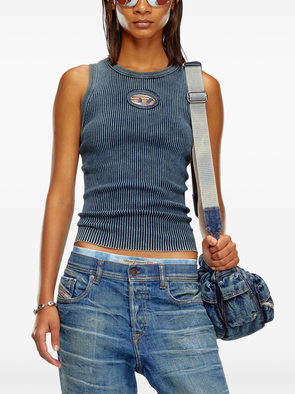 Shop Diesel M-anchor-a-sl Ribbed Cotton Tank Top In Blue