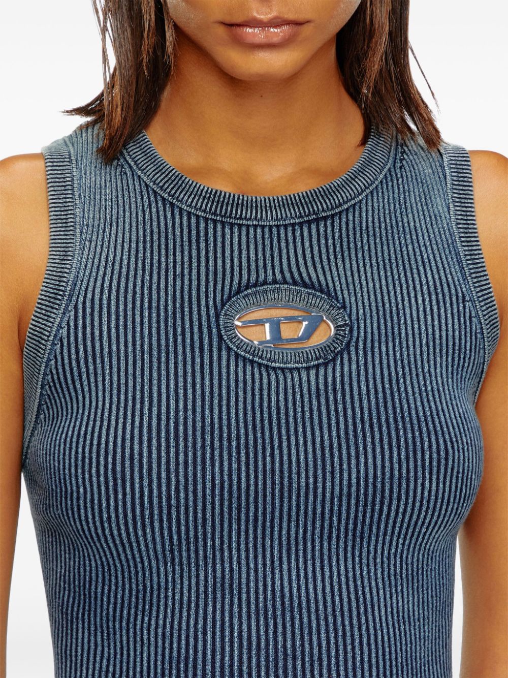 Shop Diesel M-anchor-a-sl Ribbed Cotton Tank Top In Blue