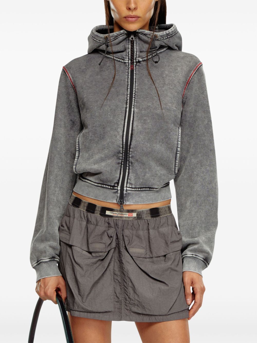 Shop Diesel Zip-up Cotton Hoodie In Grey