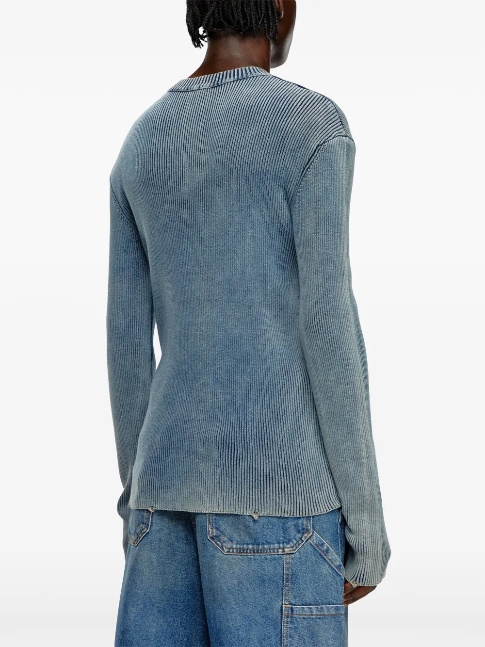 Diesel Geribbelde top met logo-applicatie Blauw