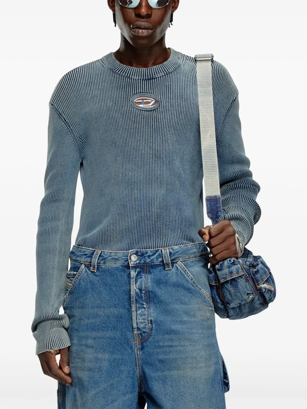 Diesel Geribbelde top met logo-applicatie Blauw