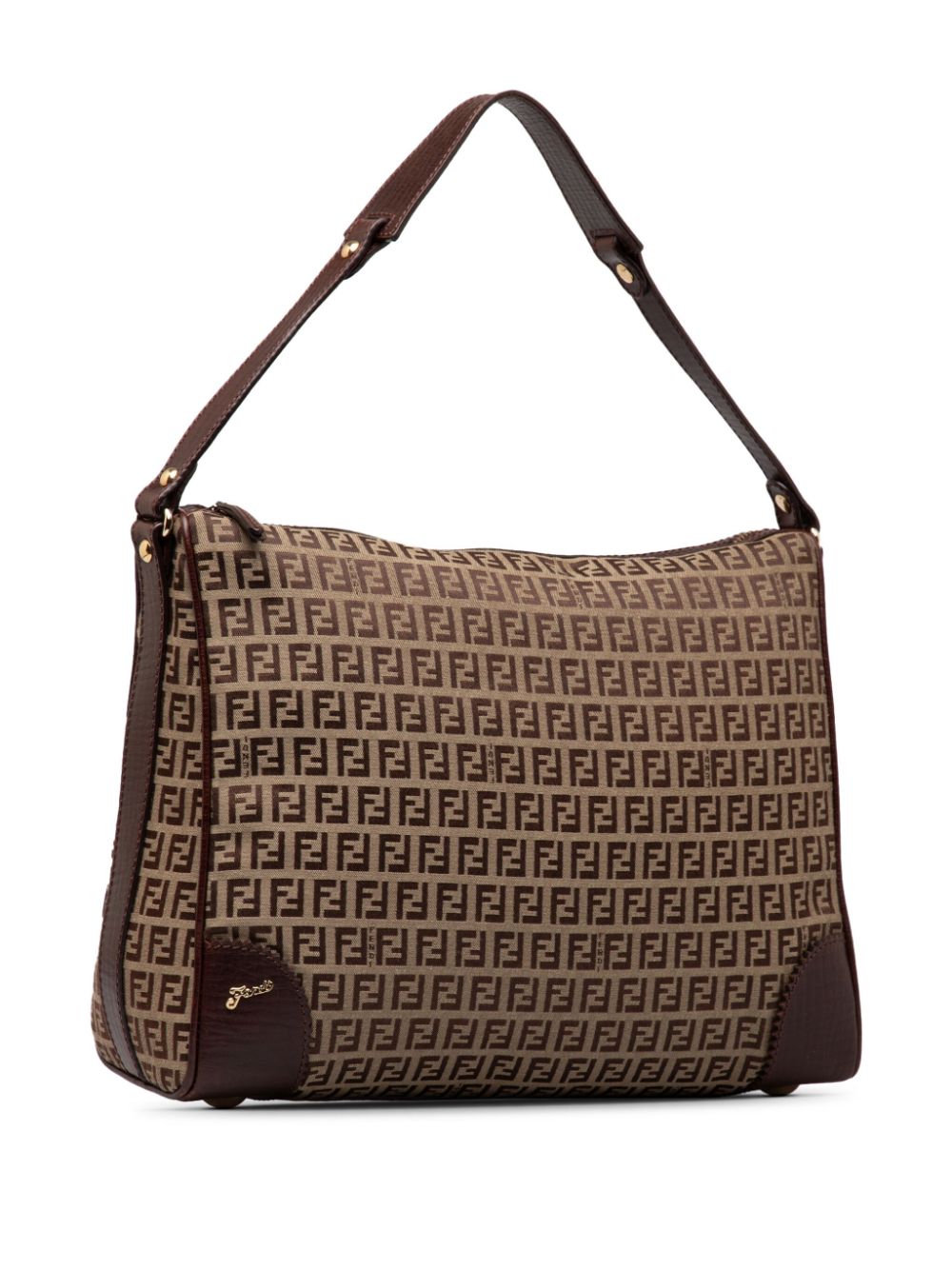 Pre-owned Fendi 2000-2010 Zucchino Shoulder Bag In Brown