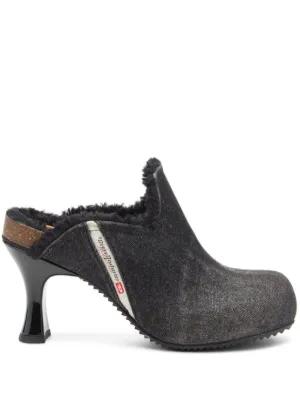 Diesel D-Woodstock W 80mm Denim Mules | Black | FARFETCH