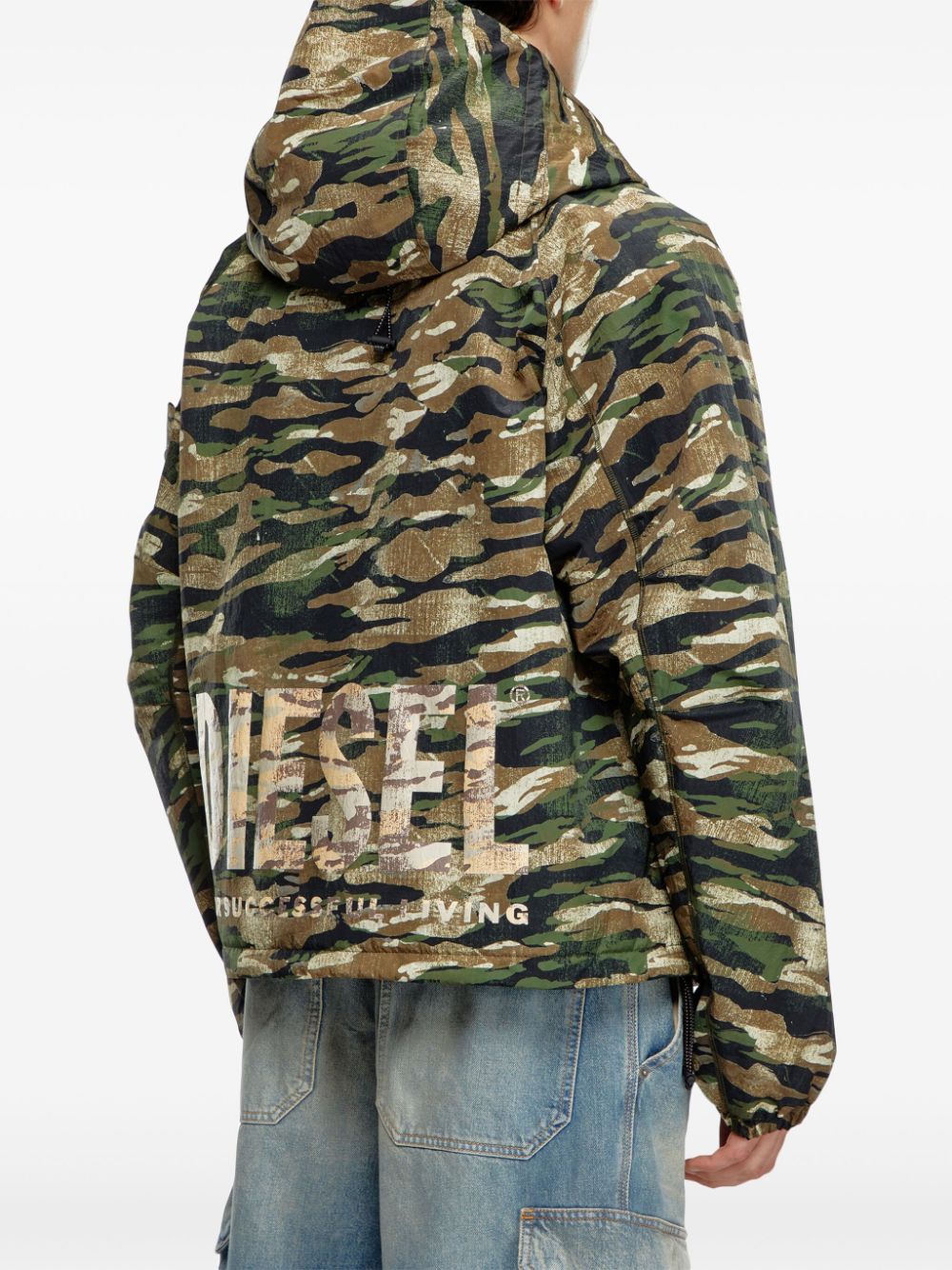 Diesel camouflage-print hooded windbreaker Men