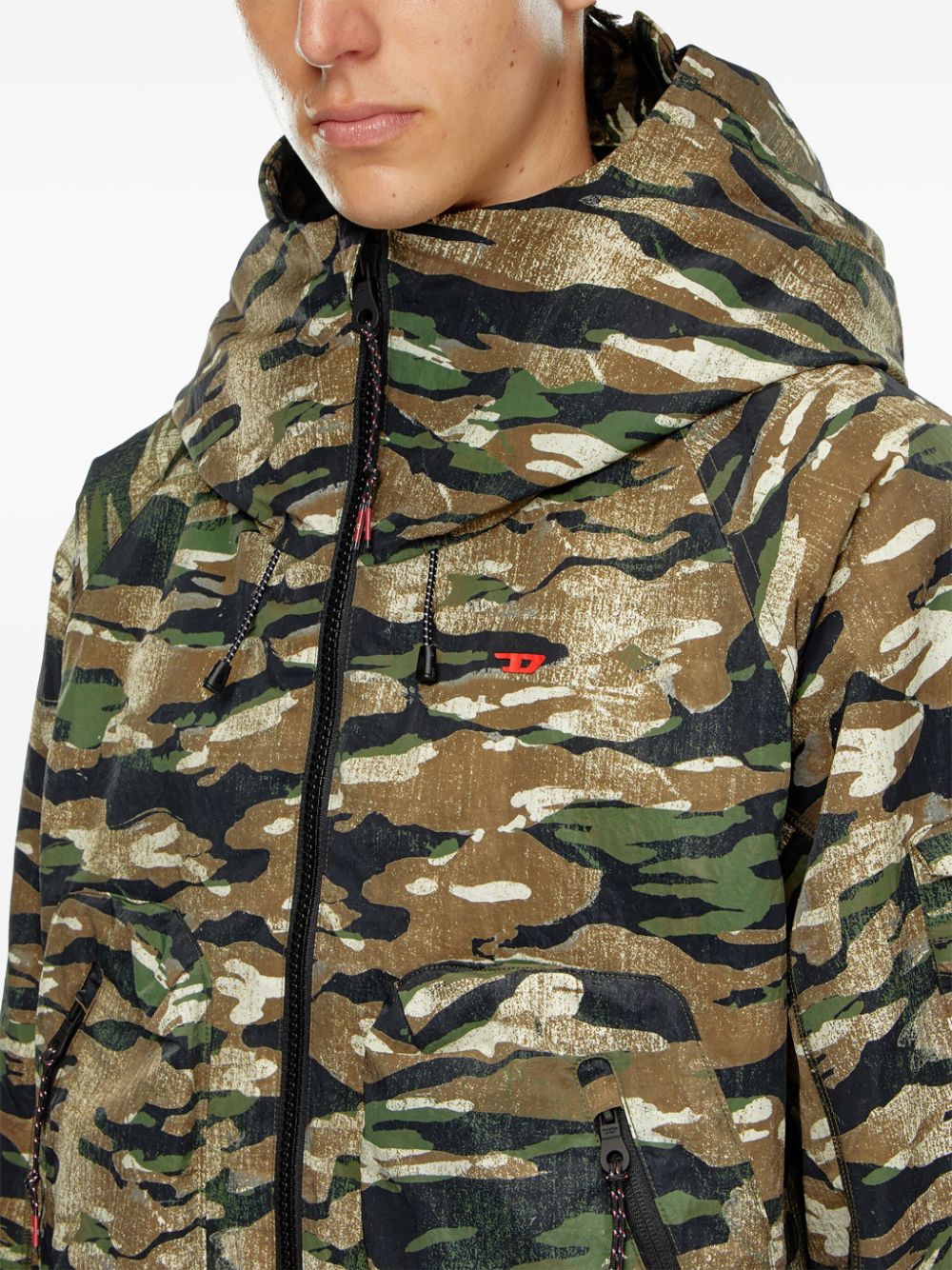 Diesel camouflage-print hooded windbreaker Men