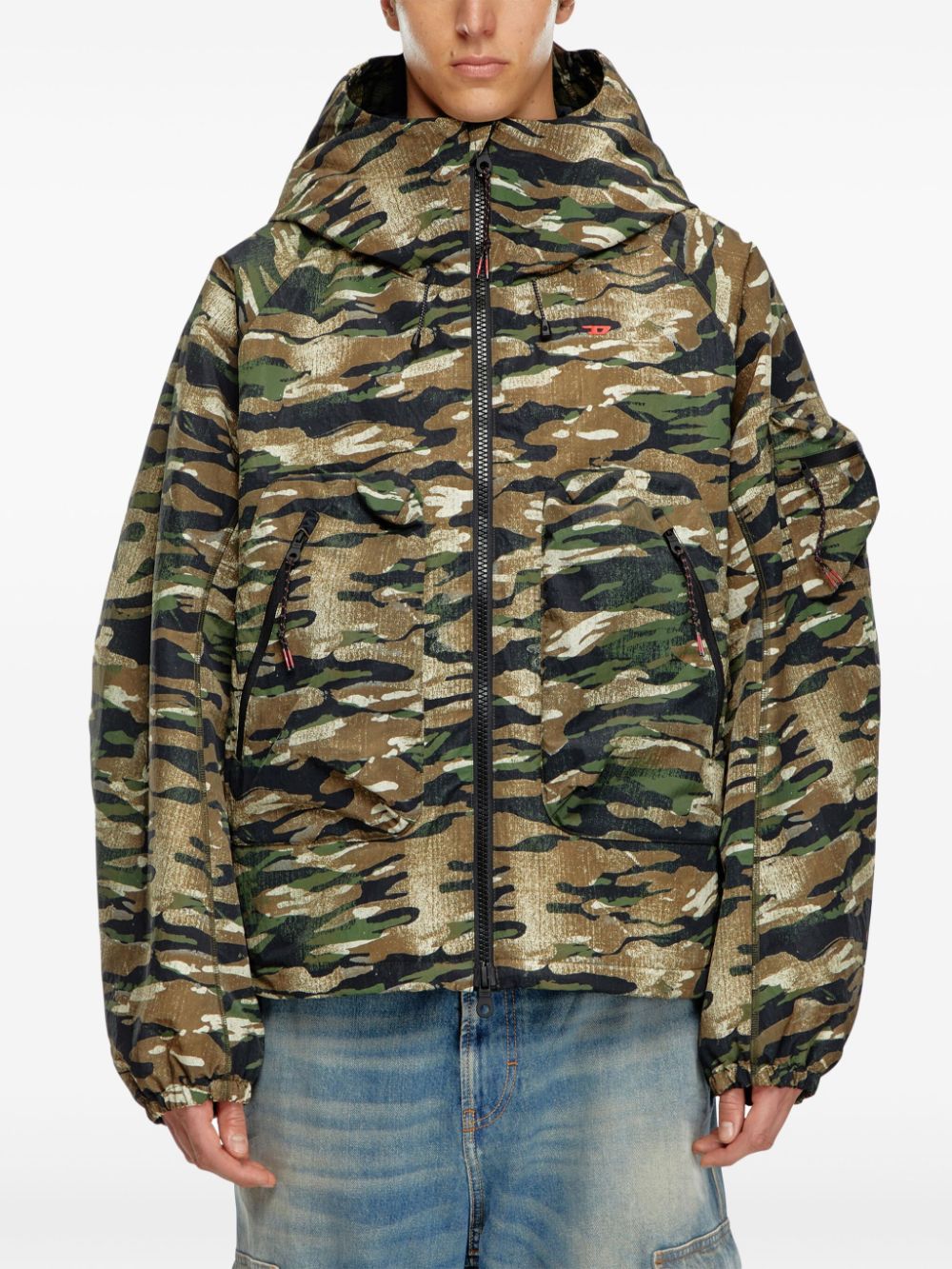 Diesel camouflage-print hooded windbreaker Men